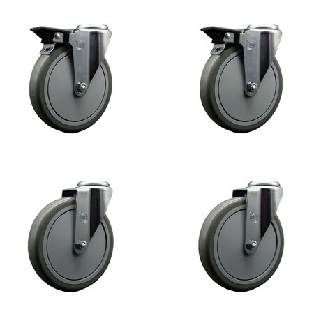 Service Caster 6'' Gray Poly Wheel Swivel Bolt Hole Caster Set with 2 Posi Lock Brakes, 4PK SCC-BH20S614-PPUB-PLB-2-S-2